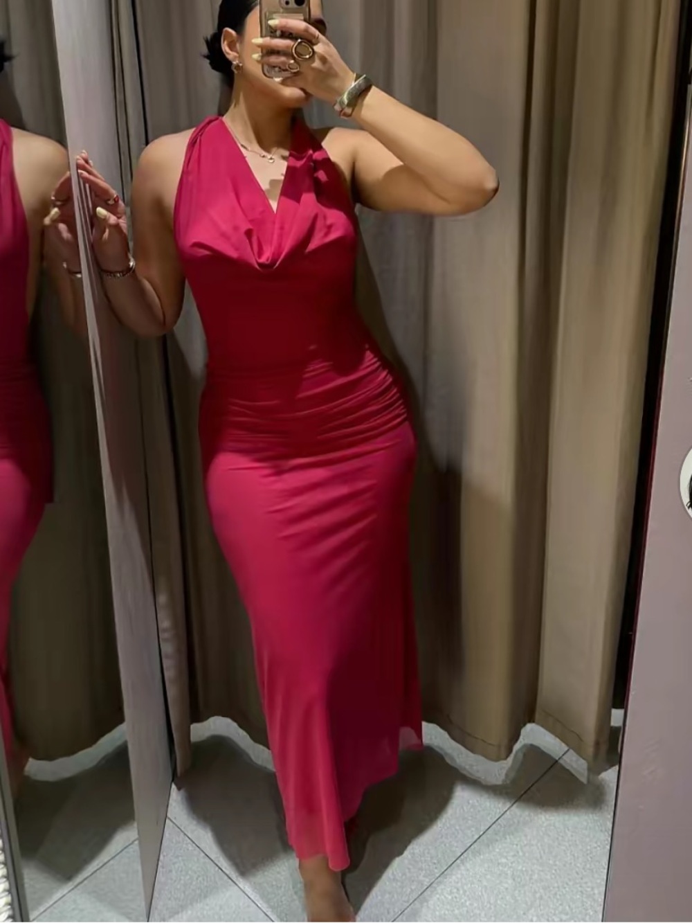 Zara Hot Pink Draped midi Dress M